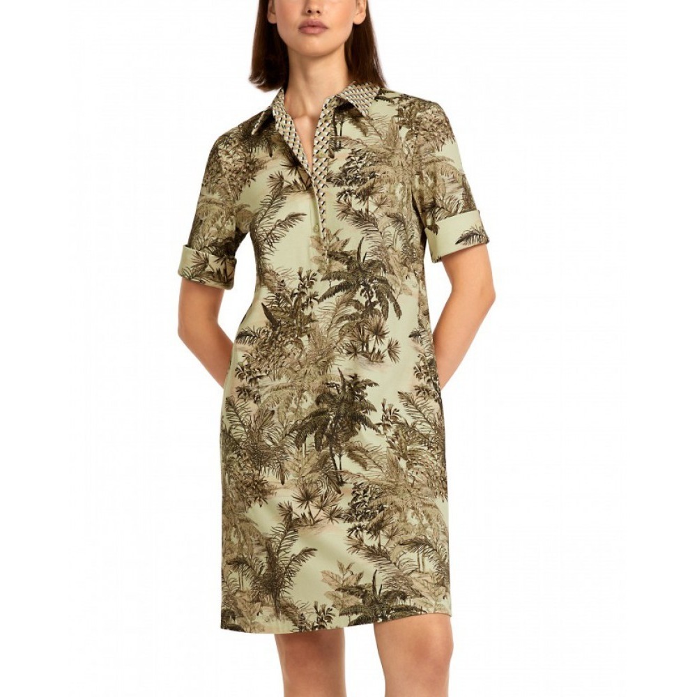 Marc Cain Polo Dress Tropical Palm Print Resortwear Luxury NWT Made in Europe
